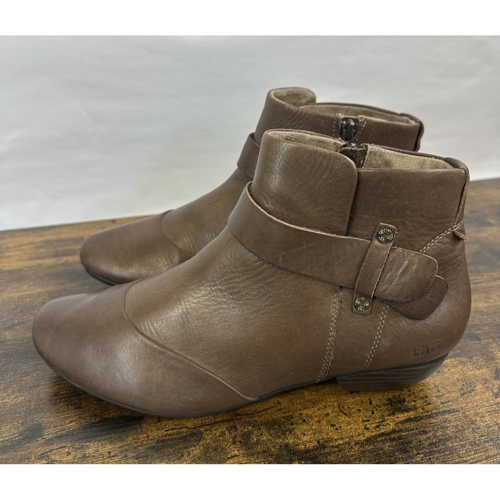 Taos Women's Brown Leather Ankle Boots MOD-13419 Size 11 Side Zip Block Heel